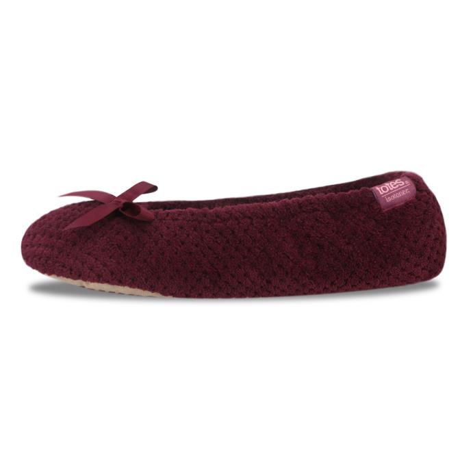 Isotoner® Ladies Popcorn Terry Ballet Slipper Burgundy Extra Image 3
